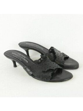 Donald J. Pliner Women's Size 8 Black Lazer Cut Cross Strap Leather Mule Sandals